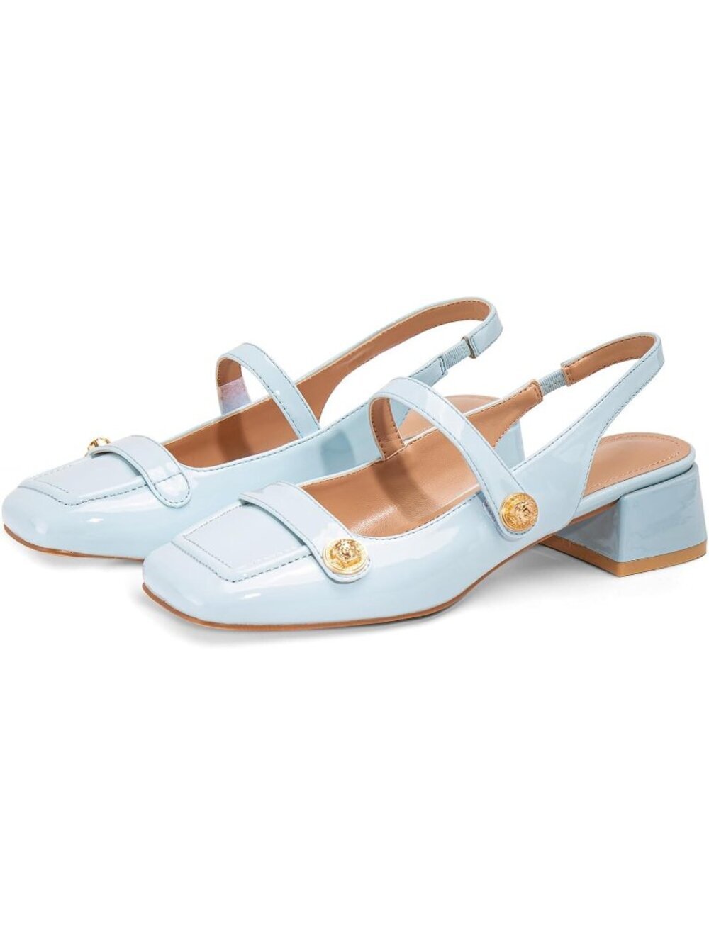 Women Blue Mary Jane Low Block Heel Closed Square Toe Office Pump Dressy Shoes
